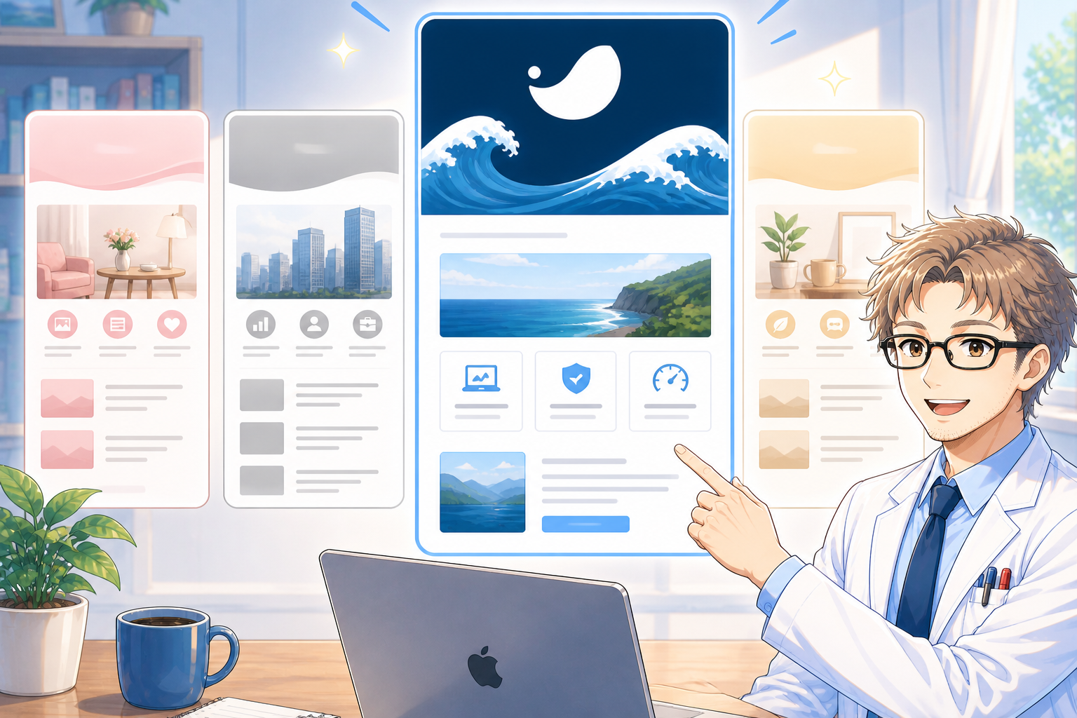 SWELLと他のWordPress有料テーマ4種類を比較するイメージ