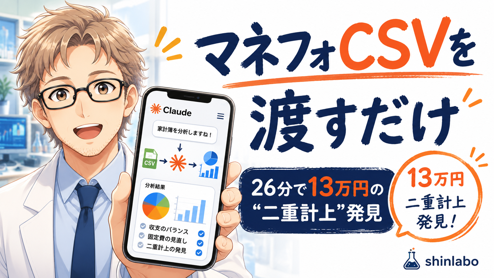 マネフォCSVをClaudeに渡して家計分析、約26分で13万円の二重計上を発見したアイキャッチ